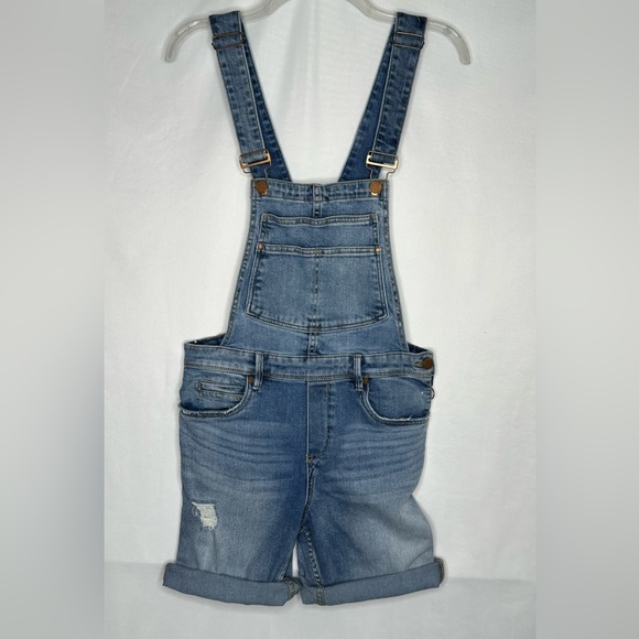 Blank NYC Bib Overall Shorts Blue Denim Bohemian Festival Hippie Y2K‎ Sz 28 - Picture 1 of 13